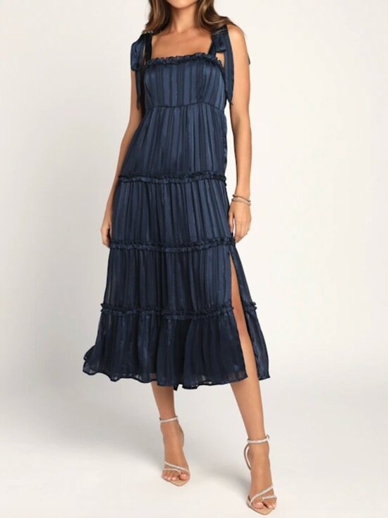 Lulus Dresses & Skirts - Navy Blue Tie-Strap Tiered Midi Dress